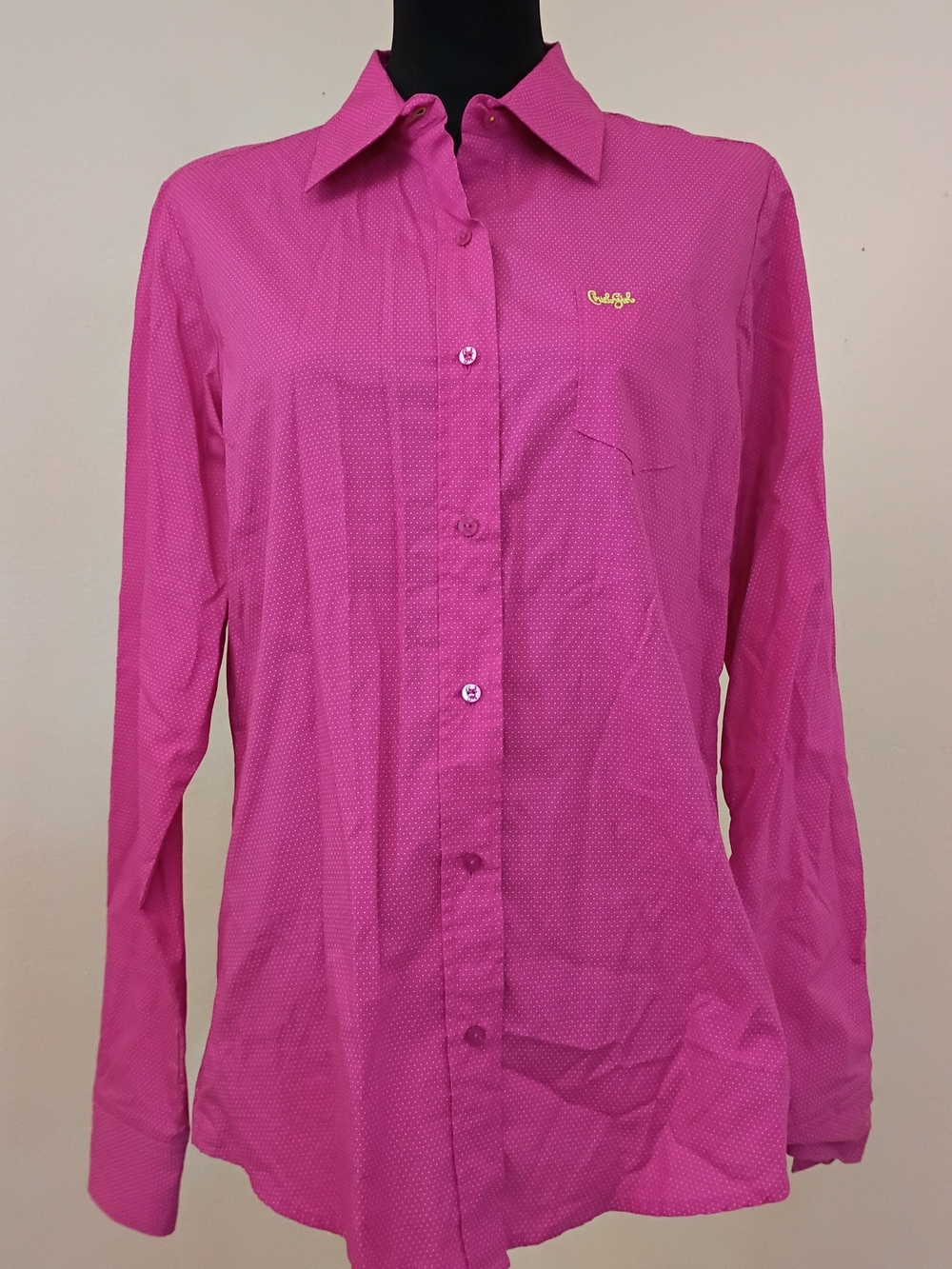 Cruel Girl Bright Pink Dot-Pattern Button-Down Shirt